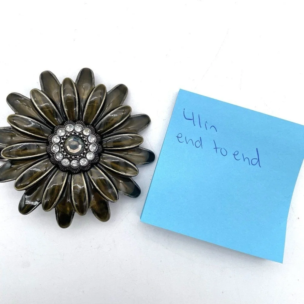 Y2K Oversized Flower Chain Metal Belt Brown Enamel Rhinestone Daisy Statement